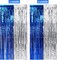 3-Pack Blue & Silver Foil Fringe Curtains 3.3x6.6ft Graduation Party Backdrop Decorations